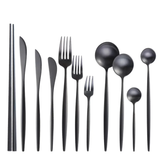 30 Piece Black Stainless Steel Cutlery Set for Elegant Dining- Furaha Finds Kenya