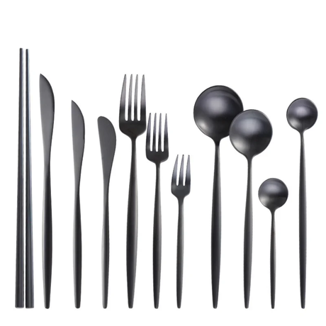 30 Piece Black Stainless Steel Cutlery Set for Elegant Dining- Furaha Finds Kenya