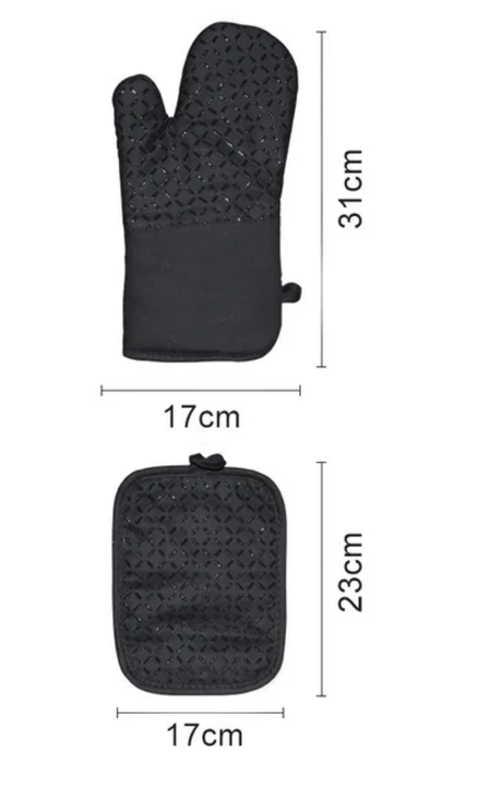 2pcs Heat-Resistant Oven Mitts and Pot Holder Set in Elegant Black for Baking and Cooking.- Furaha Finds Kenya