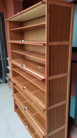 11-Layer Multifunctional Shoe Rack and Storage Shelf with Rattan Wooden Finish