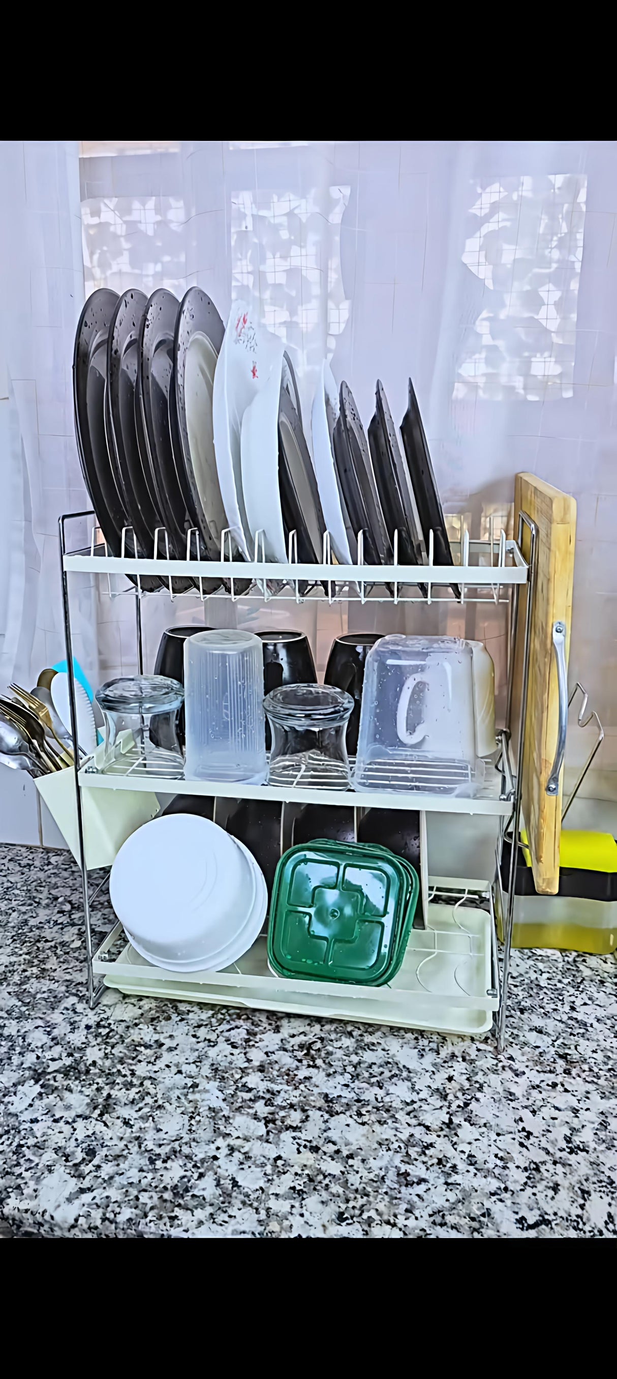3-Tier Dish Rack with Spacious Storage and Drip Trays