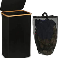 Foldable Bamboo Laundry Basket with Lid 100L Laundry Baskets