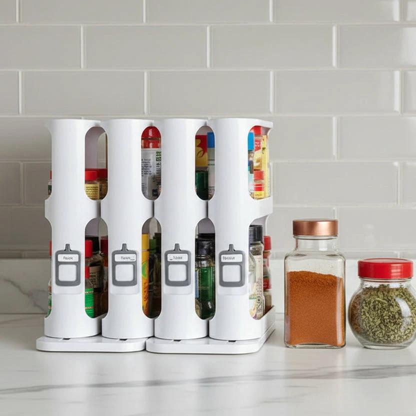 Pull Out Rotating Spice Rack White Space Saving Kitchen Organizer Spice Organizers