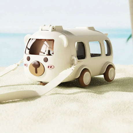 Kids Bus Water Bottle With Wheels And Strap Kitchen & Dining Water Bottles