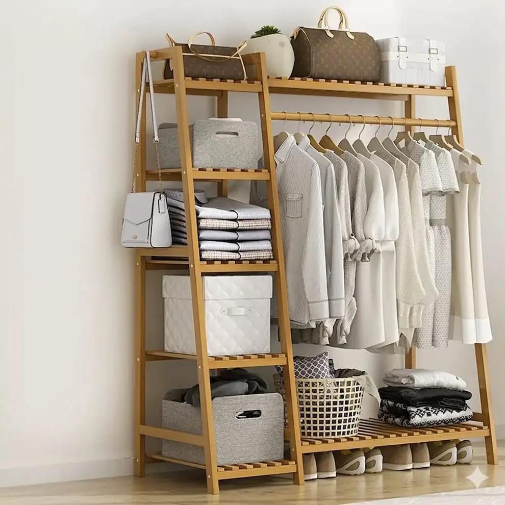Eco-Friendly Bamboo Multilayer Clothing Hanging Rack Home & Living Garment Racks