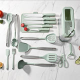 17pcs High Quality Silicone Kitchen Utensil Set – Heat Resistant 230°C with Knives, Tools, and Holder