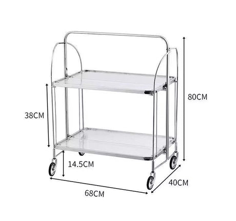 Two-Tier Vintage Folding Trolley Cart with Wheels – Stainless Steel & Glass Available in Gold and Silver
