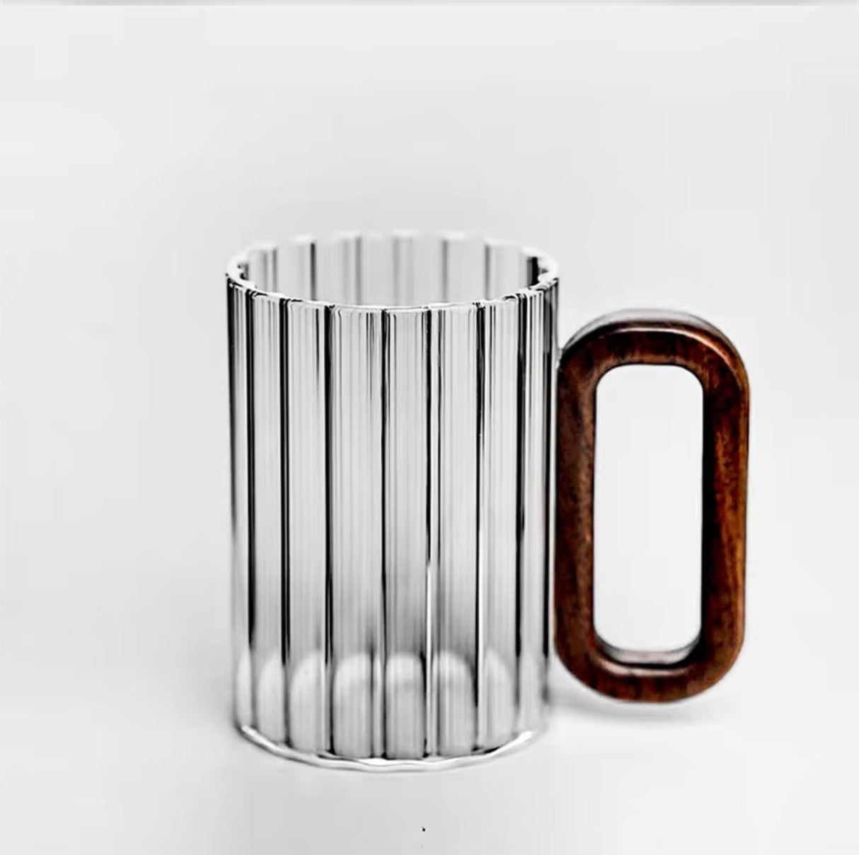 6pcs Stylish Borosilicate Ribbed Glass Mugs 350ml Microwave Friendly