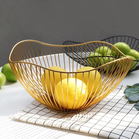Fruit Mesh Basket with Elegant Metal Finish Durable Wire Design in Golden or Black Perfect for Kitchen Counters & Dining Tables