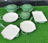 Enamel Cast Iron Cooking Pots Set with Frying Pan, Grill Pan and Baking Tray