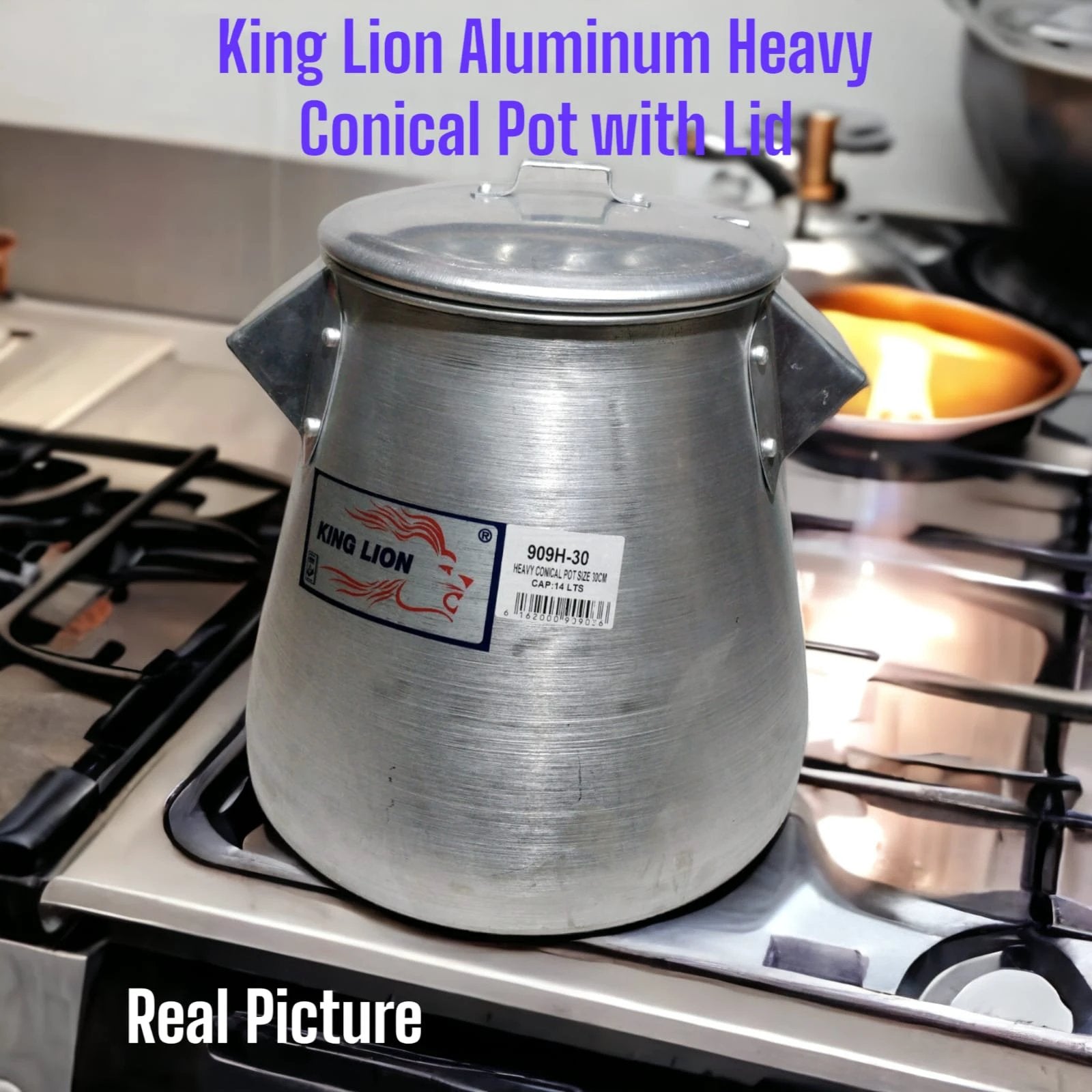 King Lion Heavy Aluminum Conical Cooking Pot with Lid – Durable Conical Design (Multiple Sizes) Stainless steel pot Stock Pots