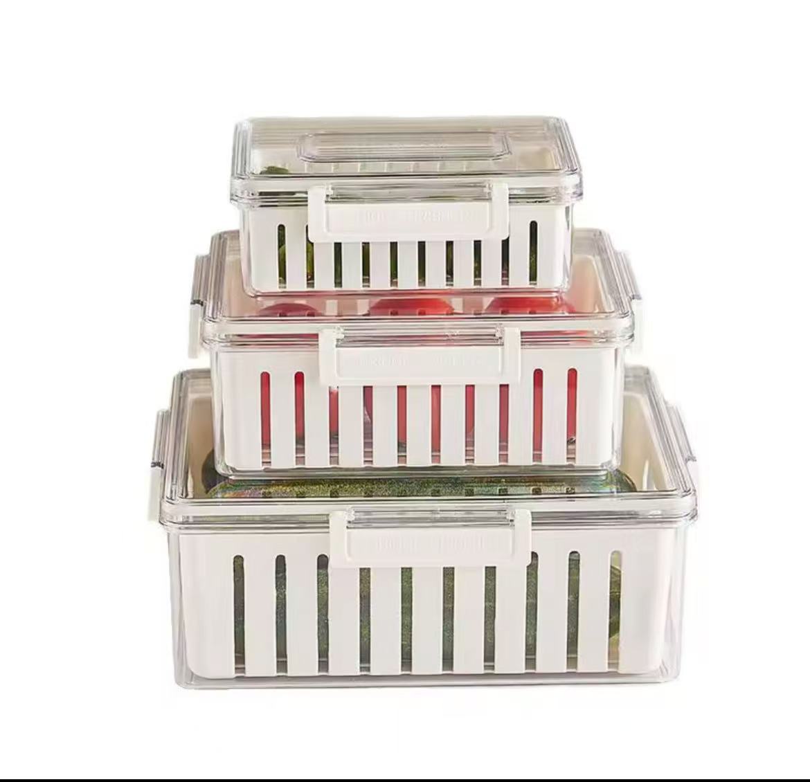 3pcs Stackable Food Storage Containers with Drainer Basket and Airtight Lid