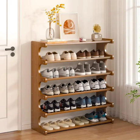 Bamboo Shoe Rack Six Tier Holds 30 To 36 Pairs For Home Home & Garden Shoe Racks