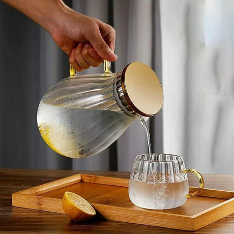 9pcs Transparent Borosilicate Glass Teapot & Jug Set – Includes Jug, Stand, Tray & 6 Snowflake Cups- Furaha Finds Kenya