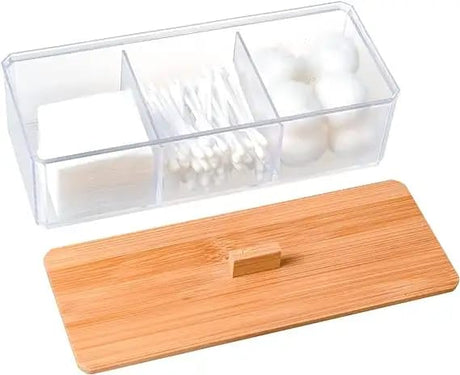 3 Compartment Acrylic Makeup Organizer with Bamboo Lid