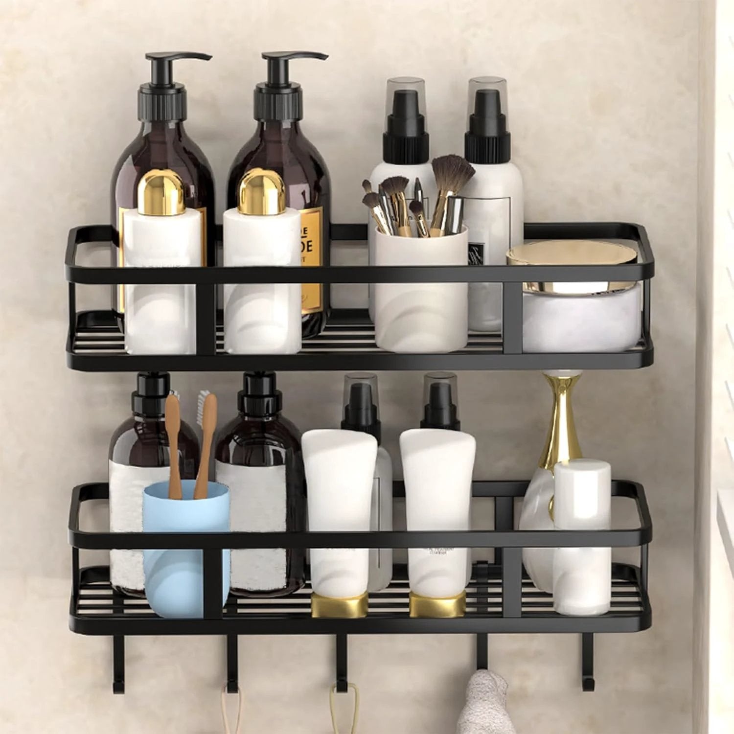 Rustproof Wall-Mounted Shower Corner Caddy Adhesive Bathroom Organizer Shelf Wall-Mounted Caddies