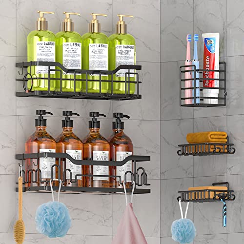 6pcs Rectangular Shower Caddy Shelf Set with Adhesive No-Drill Installation