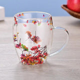 Double Wall Glass Mug with Pressed Floral Design Mugs