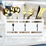 3 Compartment Wooden Cutlery Holder for Kitchen and Dining Organization
