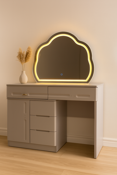 Modern Vanity Desk with LED Cloud Mirror and Storage Drawers