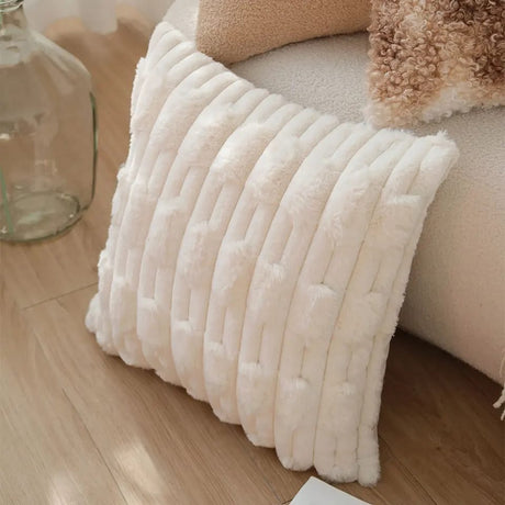 White Plush Soft Cushion Cover for Sofa Comfortable Decorative Pillowcase in Nordic Style Perfect for Living Room, Bedroom & Lounge Decor