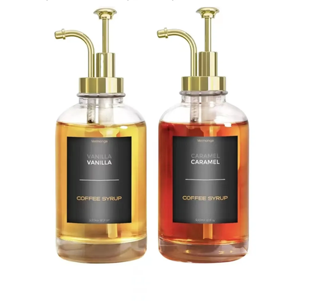 2 Piece Set Coffee Syrup Dispenser 500ml Glass Bottles with Labels.- Furaha Finds Kenya