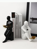 Ceramic Bookends Reader Shape Sculptures – Decorative Book Holder Set