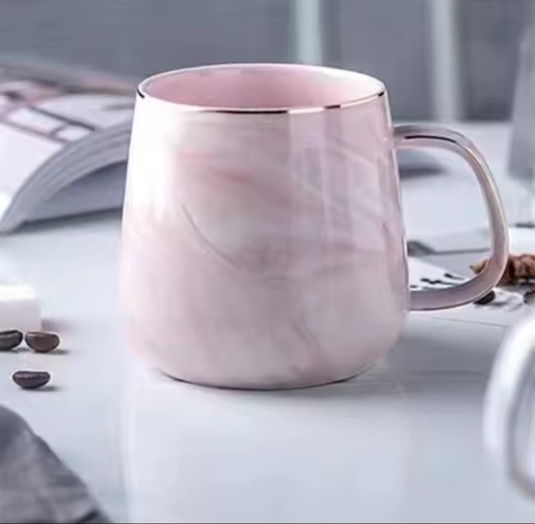 Marble Effect Ceramic Pearl Cups with Golden Rim – 400ml, Grey and Pink- Furaha Finds Kenya