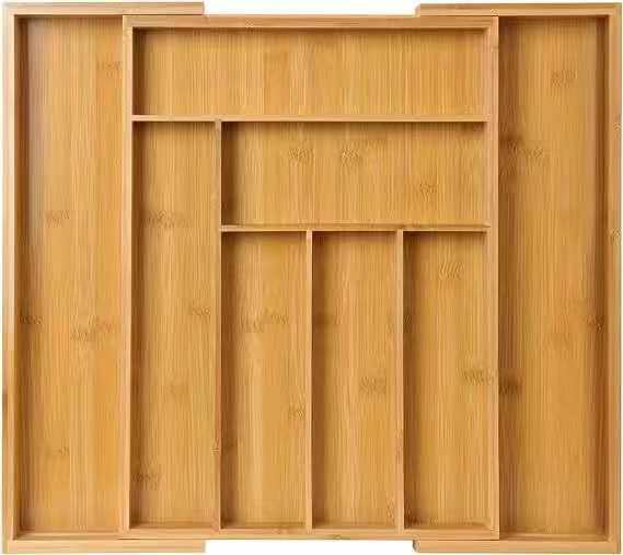 Expandable Bamboo Cutlery Organizer Adjustable Drawer Storage
