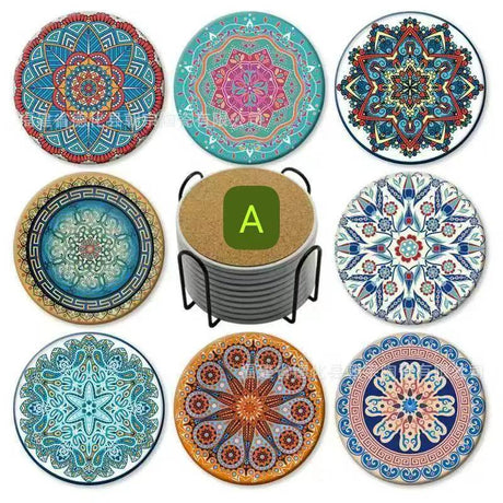 8Pcs Ethnic Style Ceramic Coasters Ceramic coaster Coasters