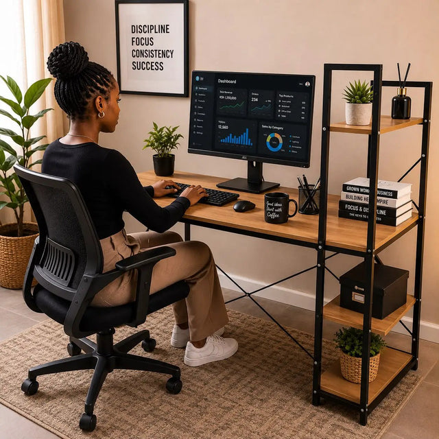 Modern Ergonomic Desk with Shelves Computer Desk Desks