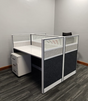 Modern 2-Person Office Workstation with Privacy Panels and Storage Drawers