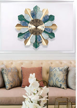 AK Brass Large Leaf Wall Clock with Nordic Multicolor Art Design