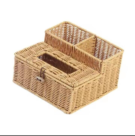 3 Slots Storage Organizer with Serviette Holder Rattan Brown- Furaha Finds Kenya