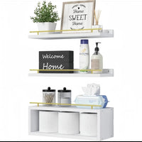 Three Tier Solid Pine Wood Floating Shelves Home & Garden Floating Wall Shelves & Ledges