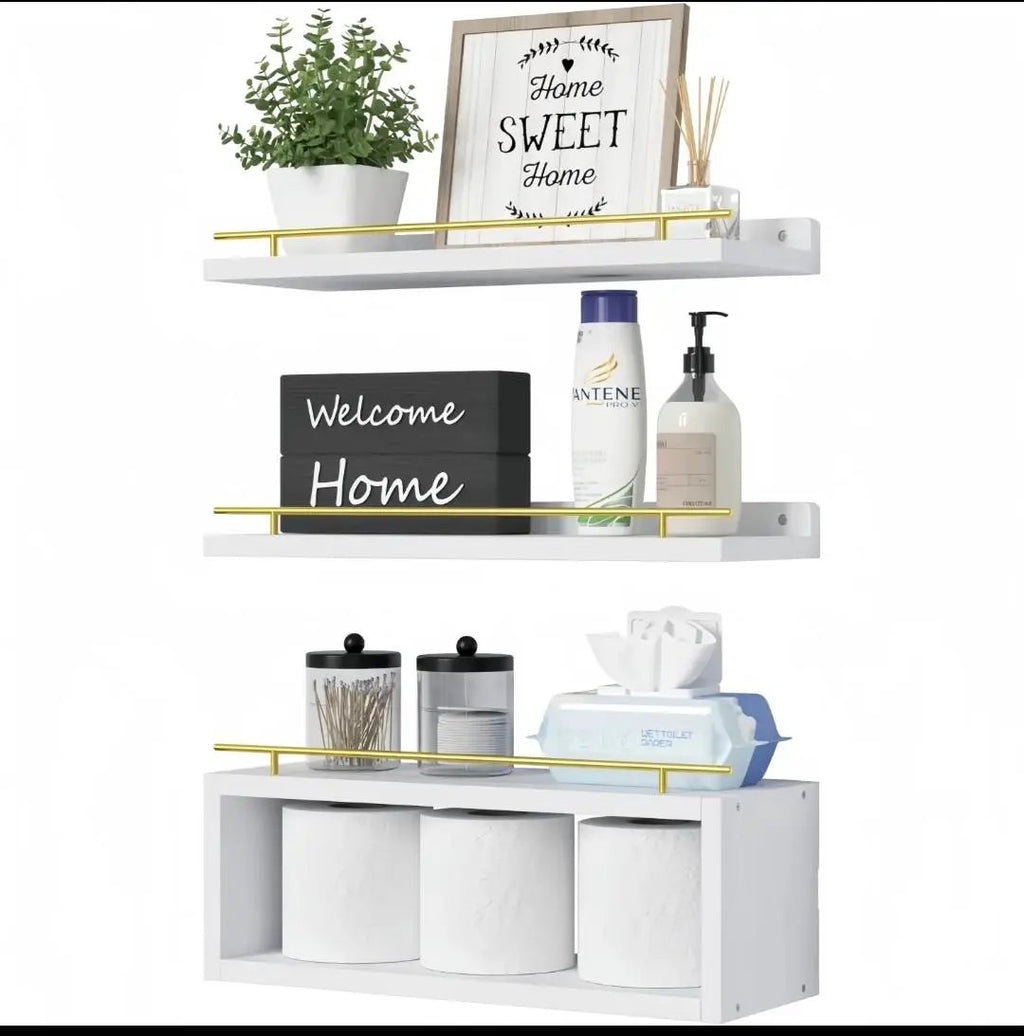 Three Tier Solid Pine Wood Floating Shelves Home & Garden Floating Wall Shelves & Ledges