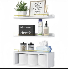 Three Tier Solid Pine Wood Floating Shelves Home & Garden Floating Wall Shelves & Ledges