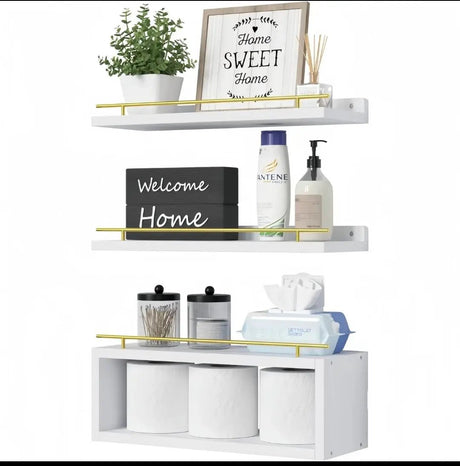 Three Tier Solid Pine Wood Floating Shelves Home & Garden Floating Wall Shelves & Ledges