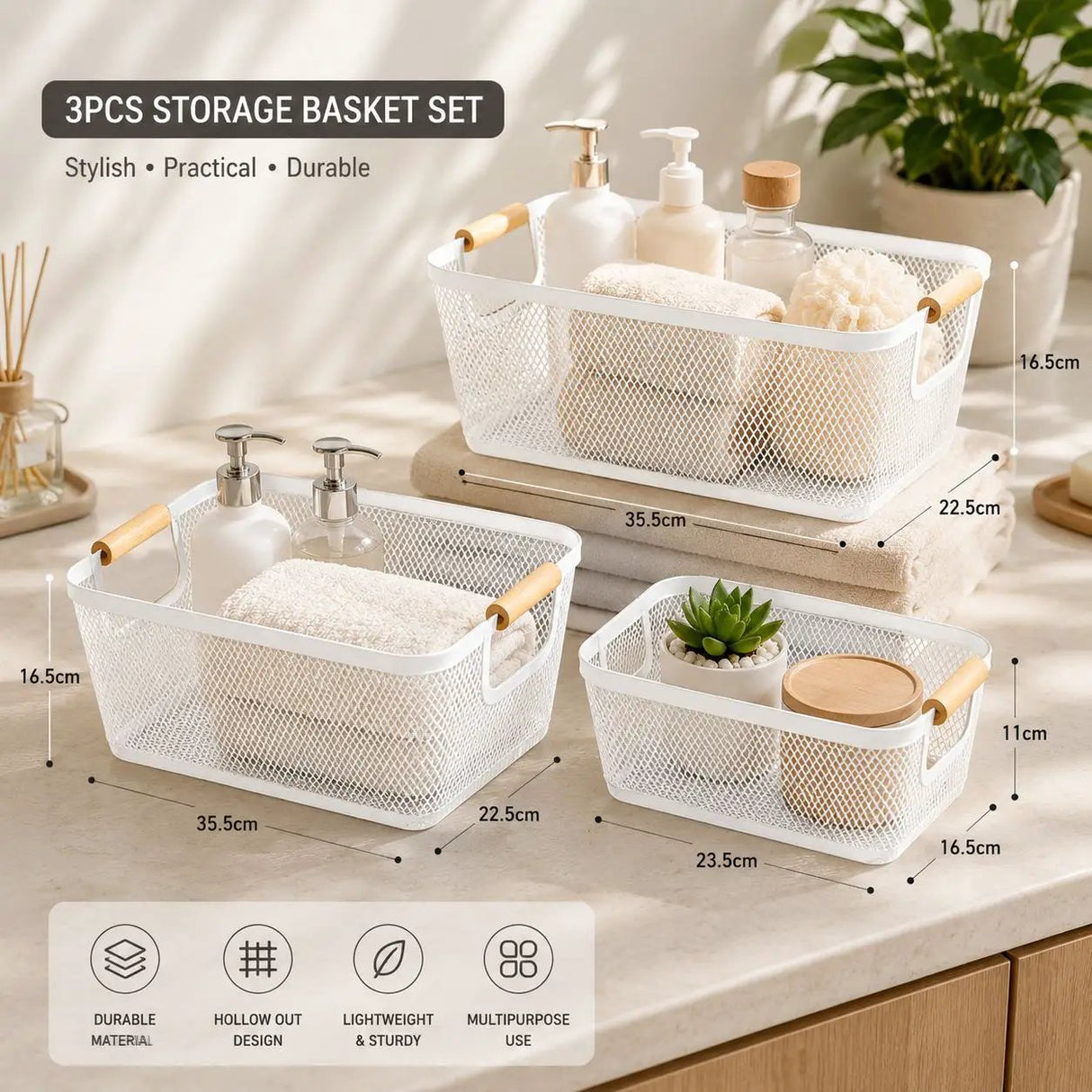 3 Pcs Mesh Storage Basket Set Storage basket Household Storage Baskets
