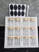 12pcs Glass Spice Jar Set with Bamboo Airtight Lids 200ml