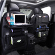 Leather Car Back Seat Organizer Waterproof, Foldable Tray & Multiple Pockets Heavy-Duty Travel Storage Solution.