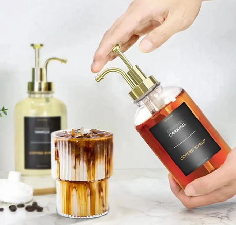 2 Piece Set Coffee Syrup Dispenser 500ml Glass Bottles with Labels.- Furaha Finds Kenya