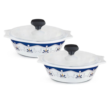 4 pcs White Glass Casserole set (2 x 1000 ml with Plastic Lid) Royal Blue- Furaha Finds Kenya