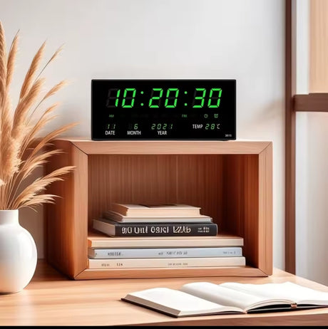 LED Digital Clock with Alarm, Date, and Temperature Display