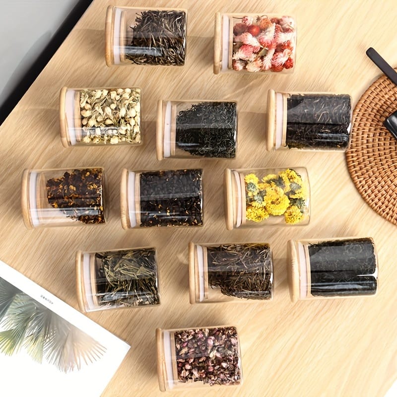 12pcs Glass Spice Jar Set with Bamboo Airtight Lids 200ml