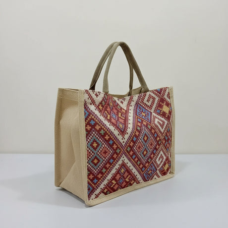 Geometric Tote Bag Eco Jute Canvas For Shoppers Smart Casual Bags & Accessories Tote Bags