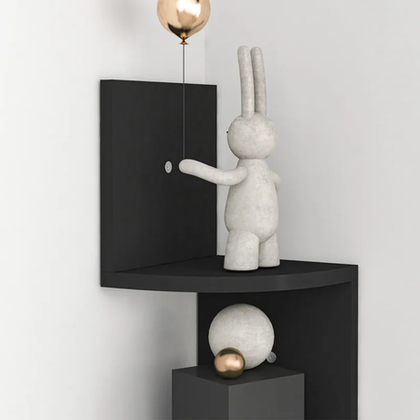 Modern Zig-Zag Wall-Mounted Corner Shelf 5-Tier Space-Saving Display Rack in Elegant Black