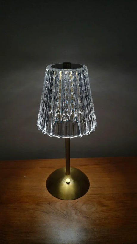 Cordless Rechargeable Bedside Touch Lamp Crystal Gold Metal 3 Color Modes Lamps
