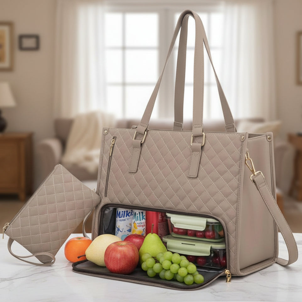 Quilted 15.6 Inch Laptop Tote For Pros With Insulated Lunch Bags & Accessories Laptop Bags