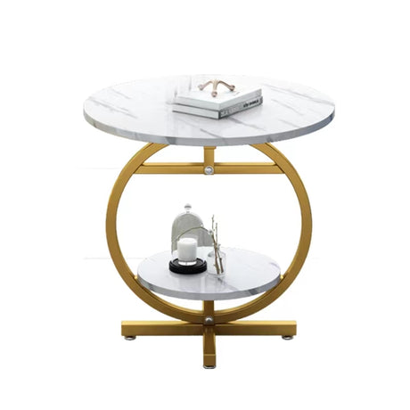 2-Layer Marble Effect Minimalist Side Table – Living Room, Bedside, or Balcony Coffee Table